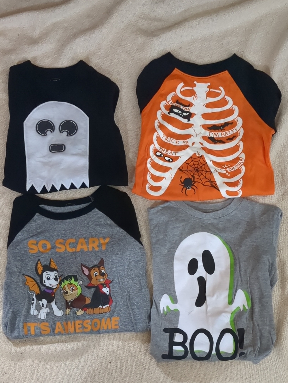 Kids Halloween Graphic Tee - Ghost & Skeleton Designs, Orange/Black/Grey